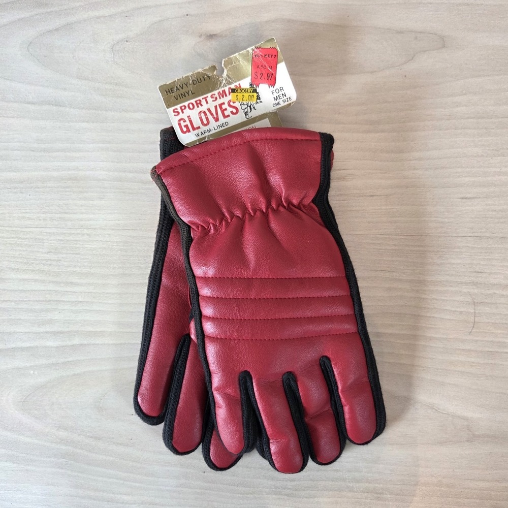 Vintage 70s Kmart Sportsman Gloves Heavy Duty Vinyl Red New Deadstock w/ Tags